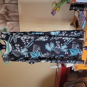 Sleeveless, tropical print shorter dress, pockets 3x